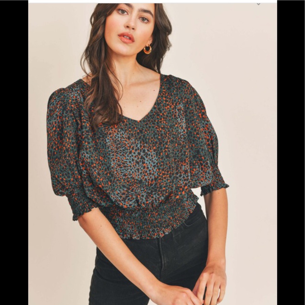 Teal leopard top
